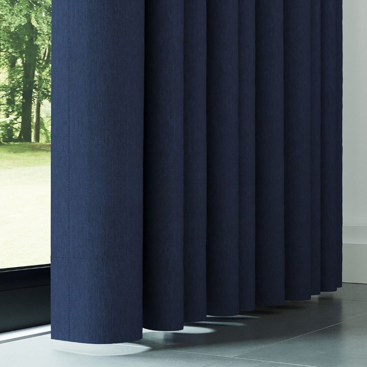 Navy Blue Crosshatch Linen Drapes