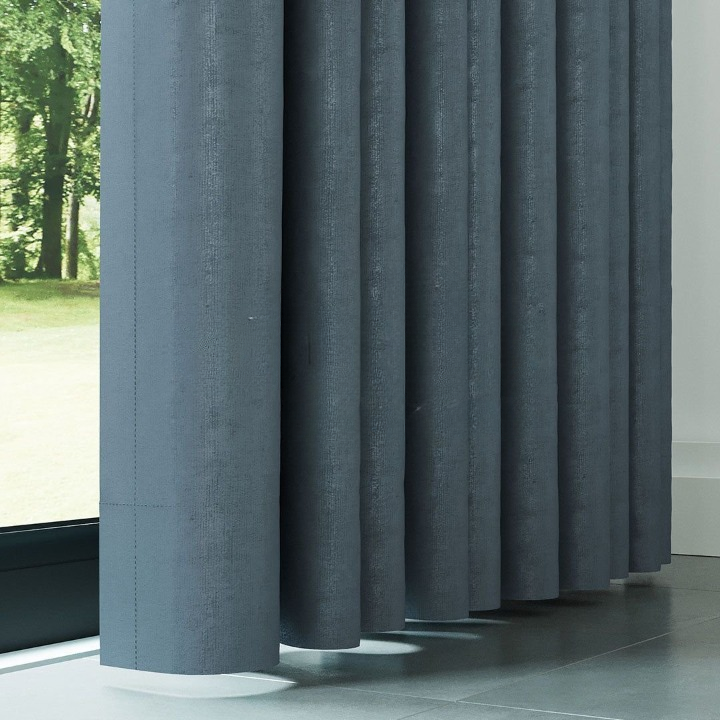 Blue Ribbed Velvet Drapes