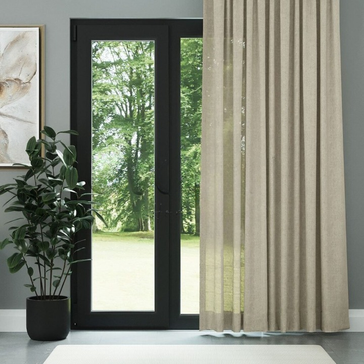 Light Beige Shimmering Plain Sheer Curtain