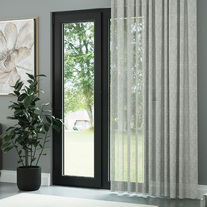 Light Grey Crushed Linen Look Sheer Curtain