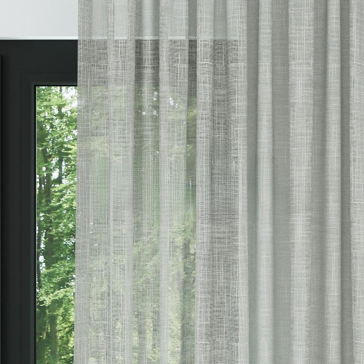 Light Grey Basketweave Linen Look Semi-Sheer Curtain