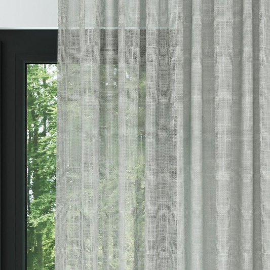 Light Grey Basketweave Linen Look Semi-Sheer Curtain
