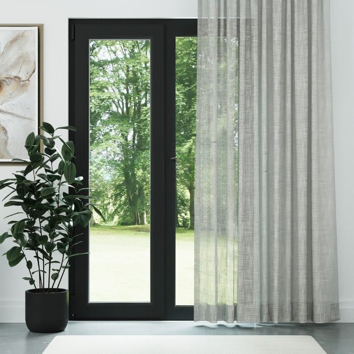Light Grey Basketweave Linen Look Semi-Sheer Curtain