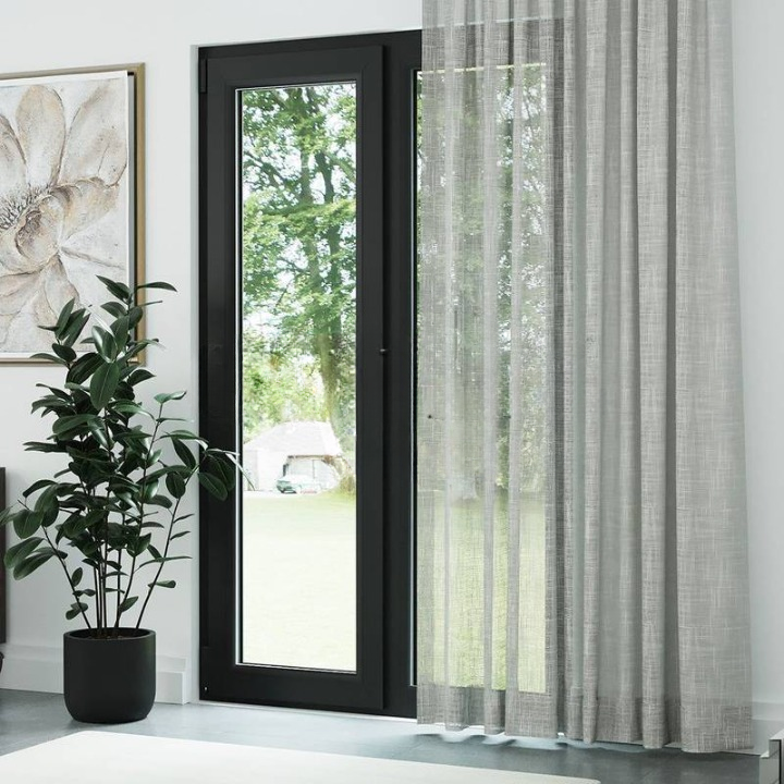 Light Grey Basketweave Linen Look Semi-Sheer Curtain