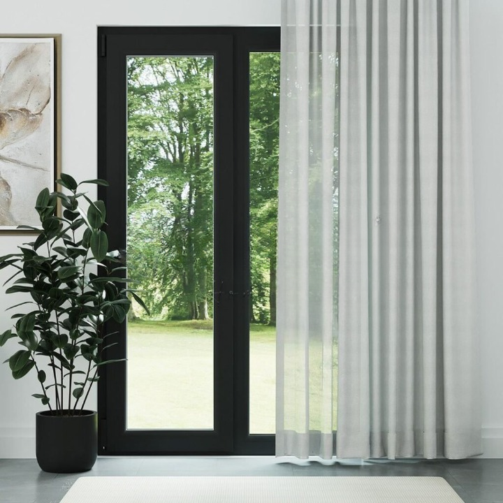 Light Grey Silk Crepe Plain Sheer Curtain