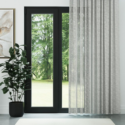 Light Grey Slub Linen Look Sheer Curtain