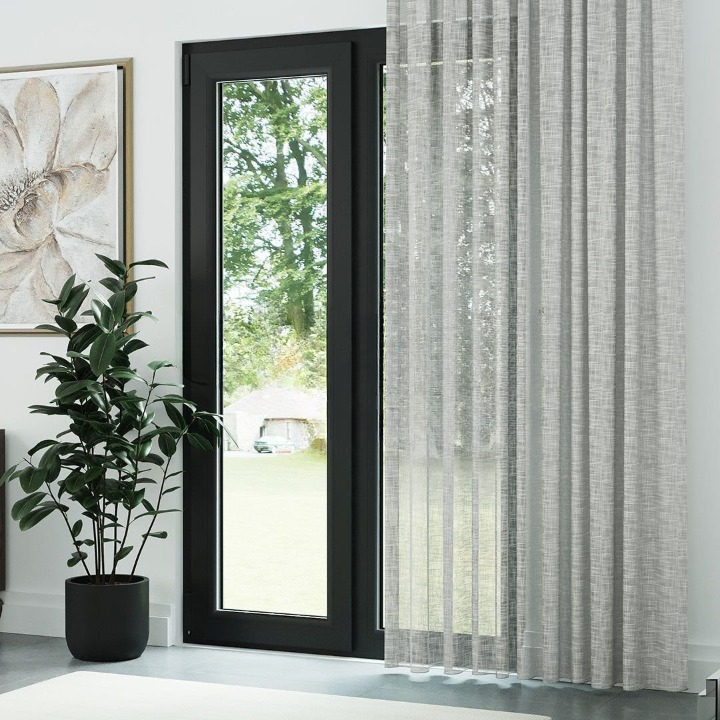 Light Grey Slub Linen Look Sheer Curtain