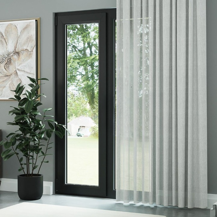 Light Grey Honeycomb Textured Linen Look Sheer Curtain