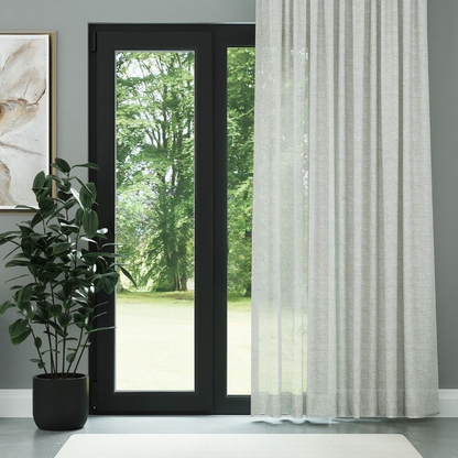 Light Grey Slub Linen Look Sheer Curtain