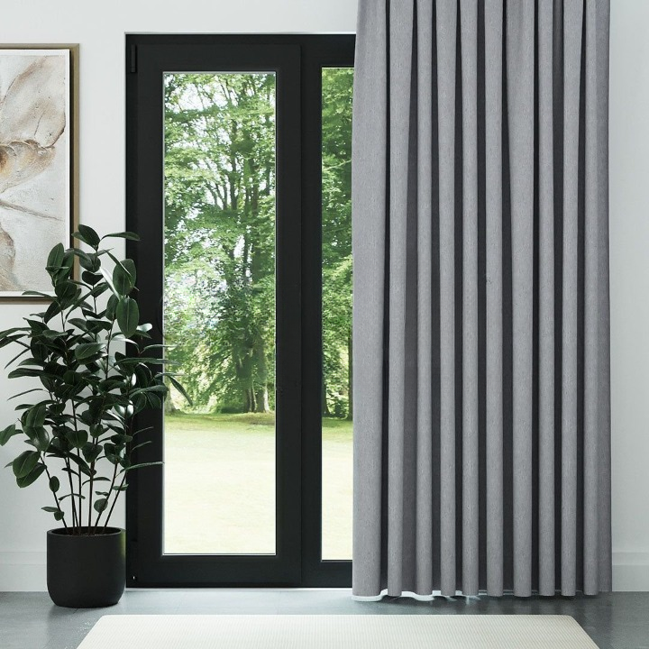 Light Grey Crosshatch Linen Drapes
