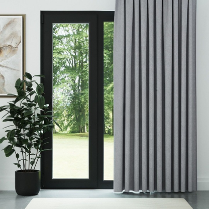 Light Grey Crosshatch Linen Drapes