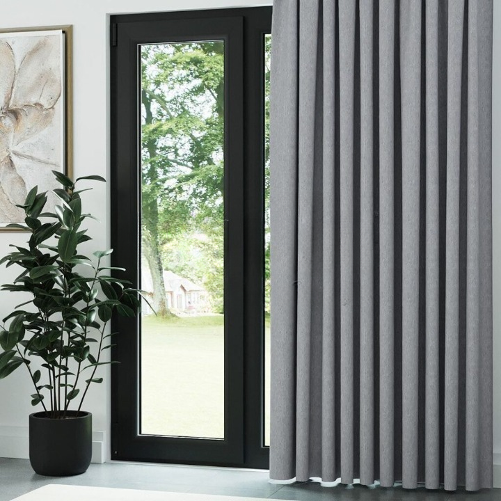 Light Grey Crosshatch Linen Drapes