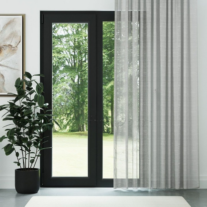 Light Grey Crushed Linen Look Sheer Curtain