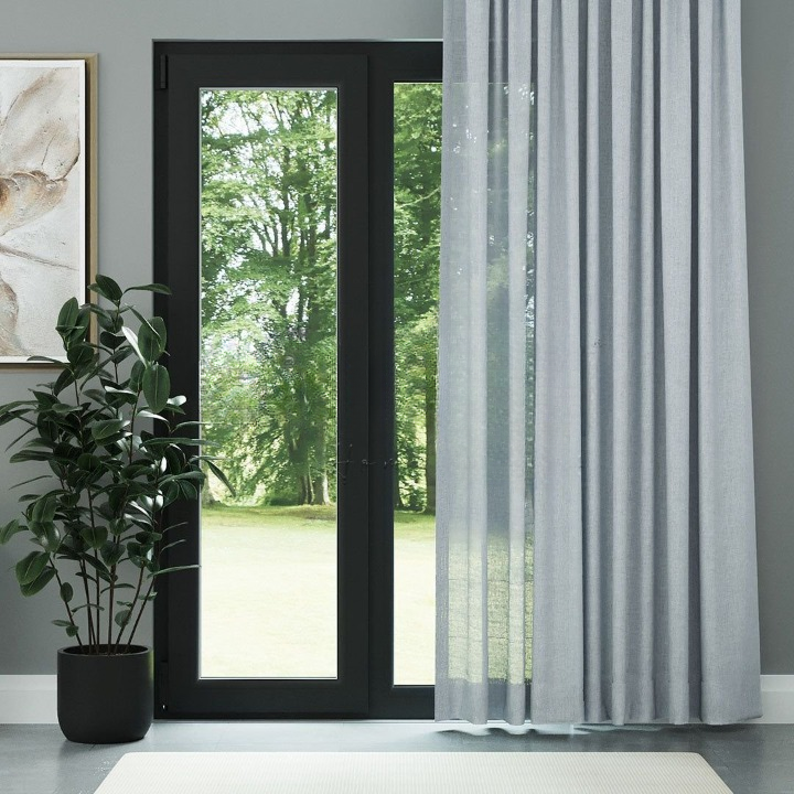 Light Blue Shimmering Plain Sheer Curtain