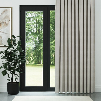 Light Stone Crosshatch Linen Drapes