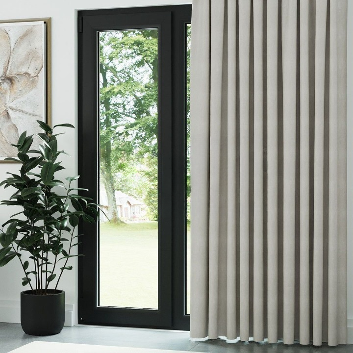 Light Stone Crosshatch Linen Drapes