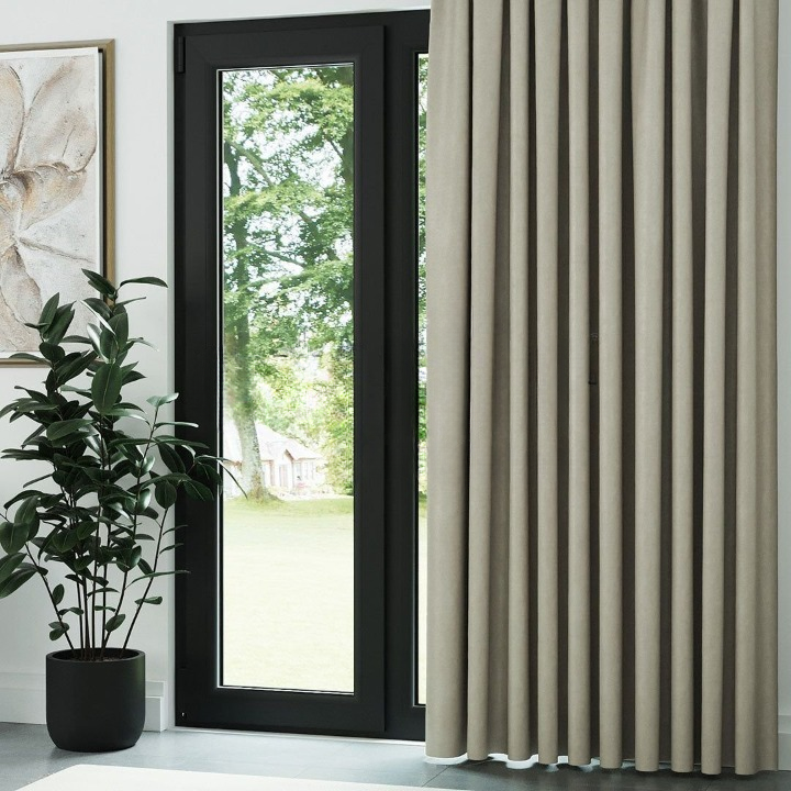 Light Stone Ribbed Velvet Drapes