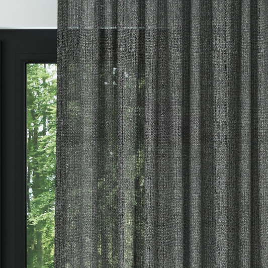 Charcoal Chenille Textured Open Weave Semi-Sheer Curtain
