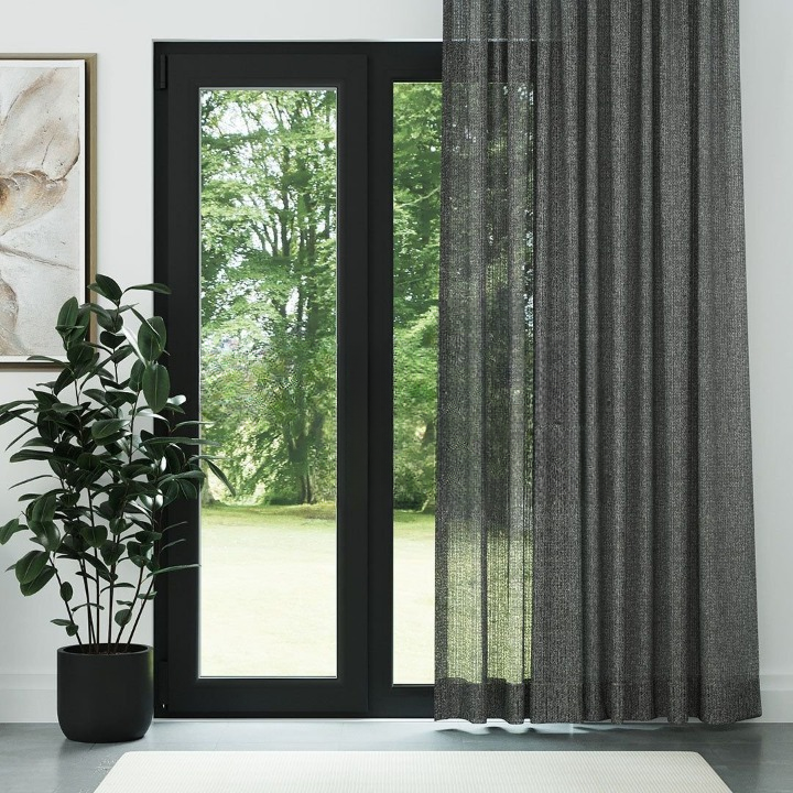 Charcoal Chenille Textured Open Weave Semi-Sheer Curtain