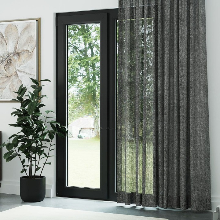 Charcoal Chenille Textured Open Weave Semi-Sheer Curtain