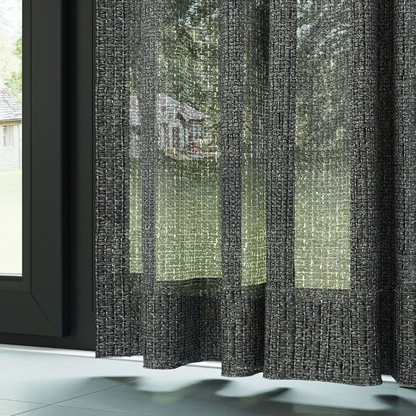 Charcoal Chenille Textured Open Weave Semi-Sheer Curtain