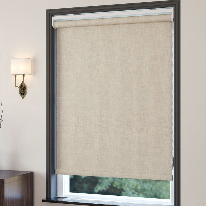 Beige Linen Textured Blackout Roller Blinds