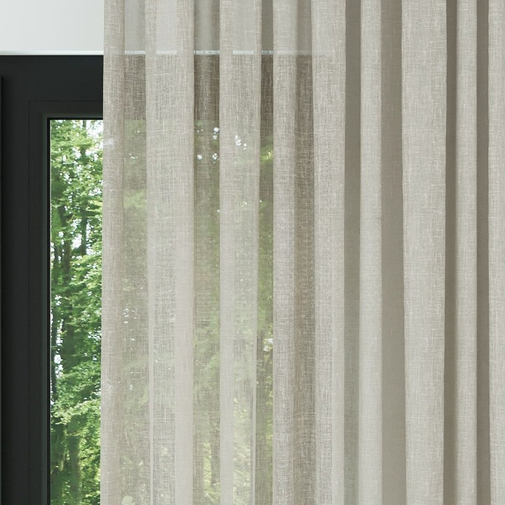Beige Crushed Linen Look Sheer Curtain