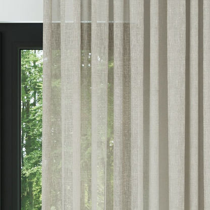 Beige Crushed Linen Look Sheer Curtain