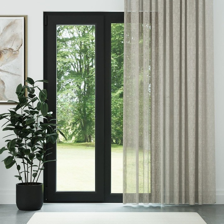 Beige Crushed Linen Look Sheer Curtain