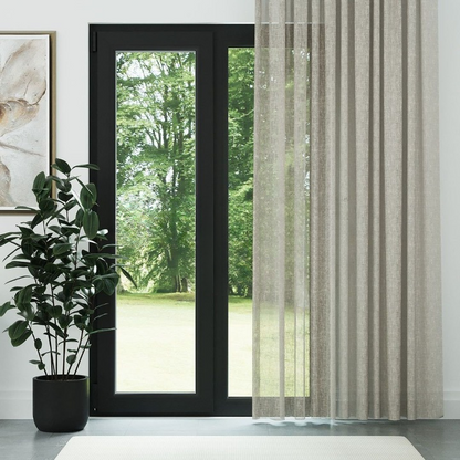 Beige Crushed Linen Look Sheer Curtain