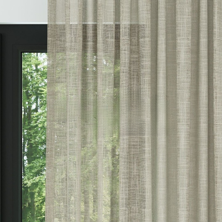 Beige Basketweave Linen Look Semi-Sheer Curtain
