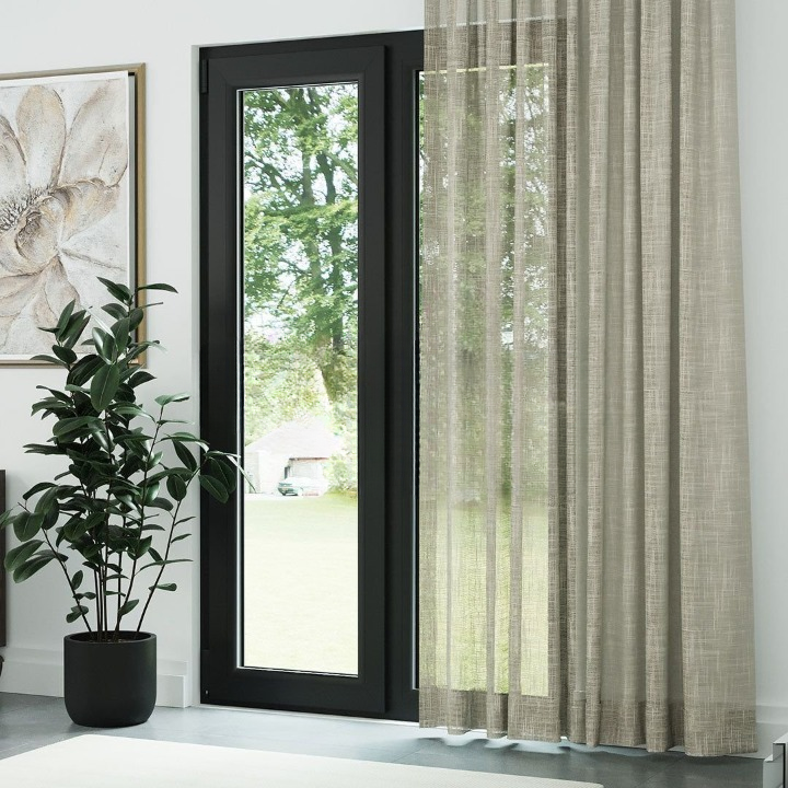 Beige Basketweave Linen Look Semi-Sheer Curtain