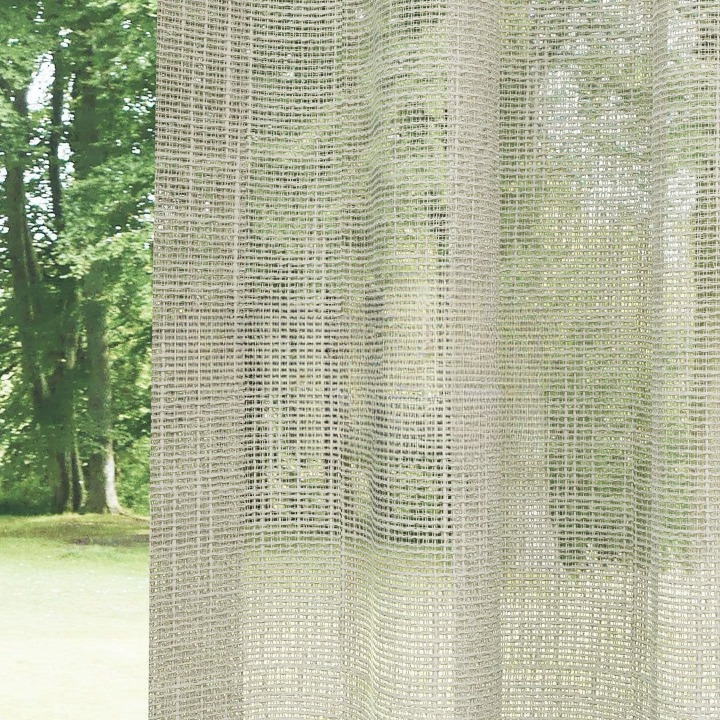 Beige Basketweave Linen Look Semi-Sheer Curtain
