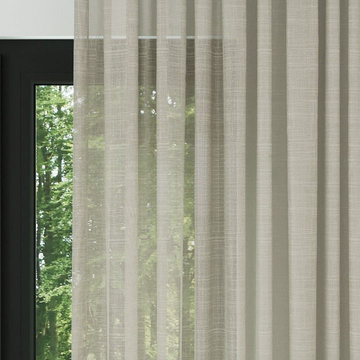 Beige Slub Linen Look Sheer Curtain