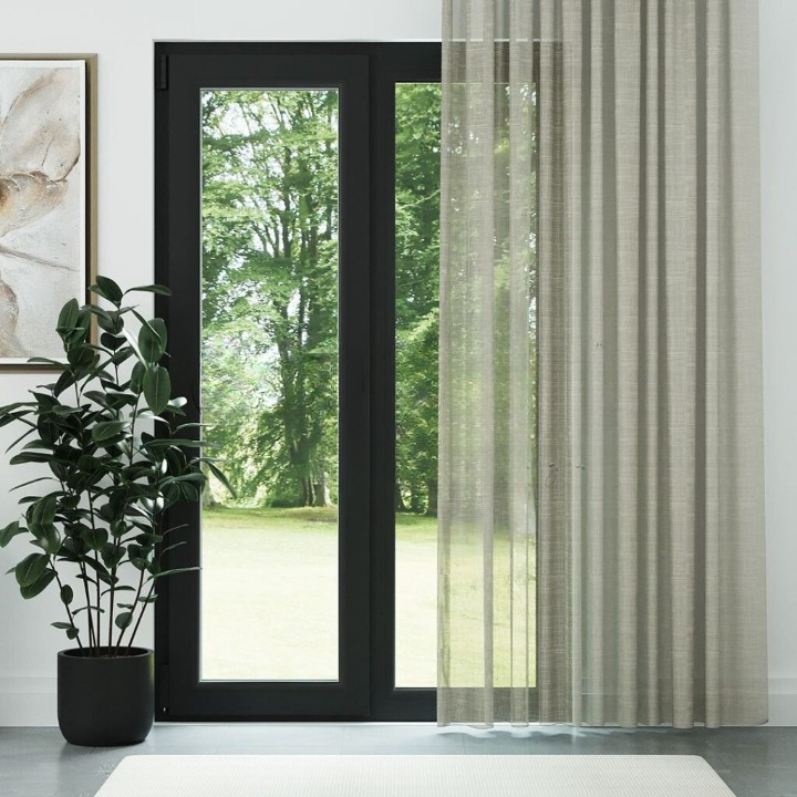 Beige Slub Linen Look Sheer Curtain