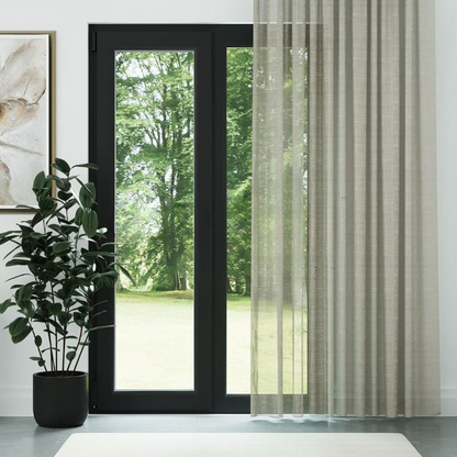Beige Slub Linen Look Sheer Curtain