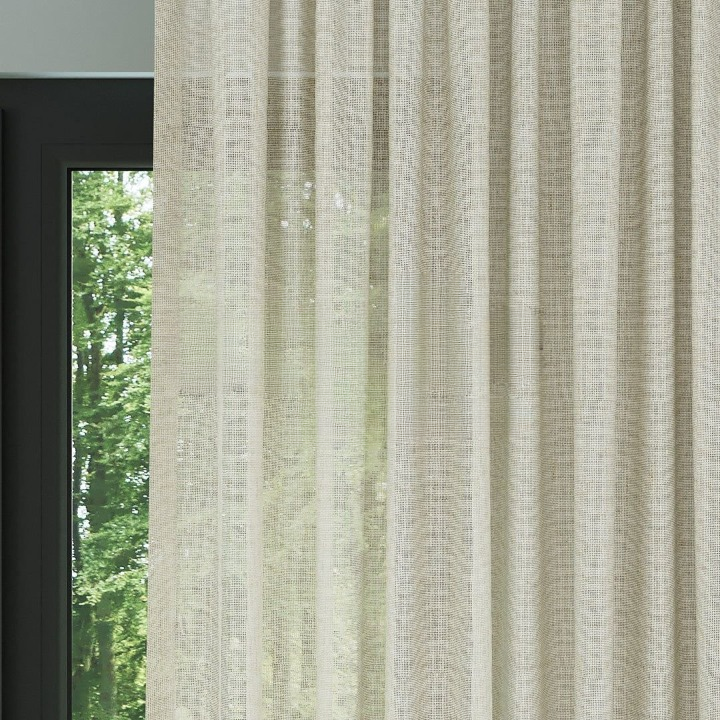 Beige Slub Textured Linen Look Sheer Curtain