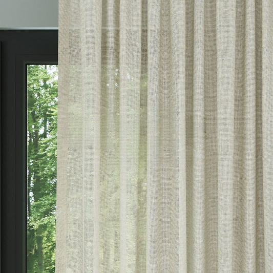 Beige Slub Textured Linen Look Sheer Curtain
