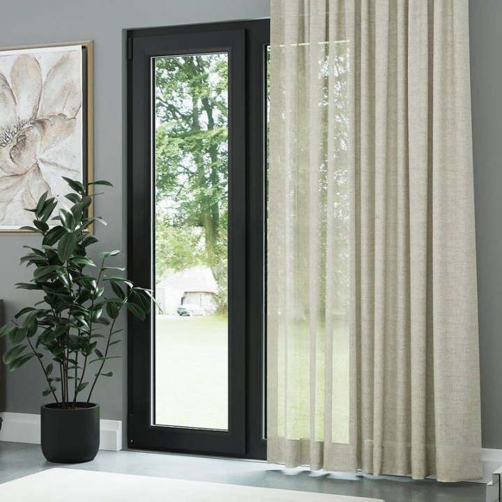 Beige Slub Textured Linen Look Sheer Curtain
