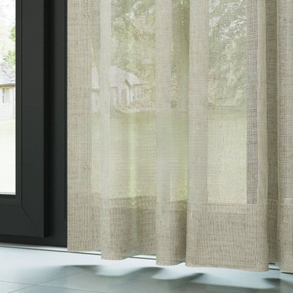 Beige Slub Textured Linen Look Sheer Curtain