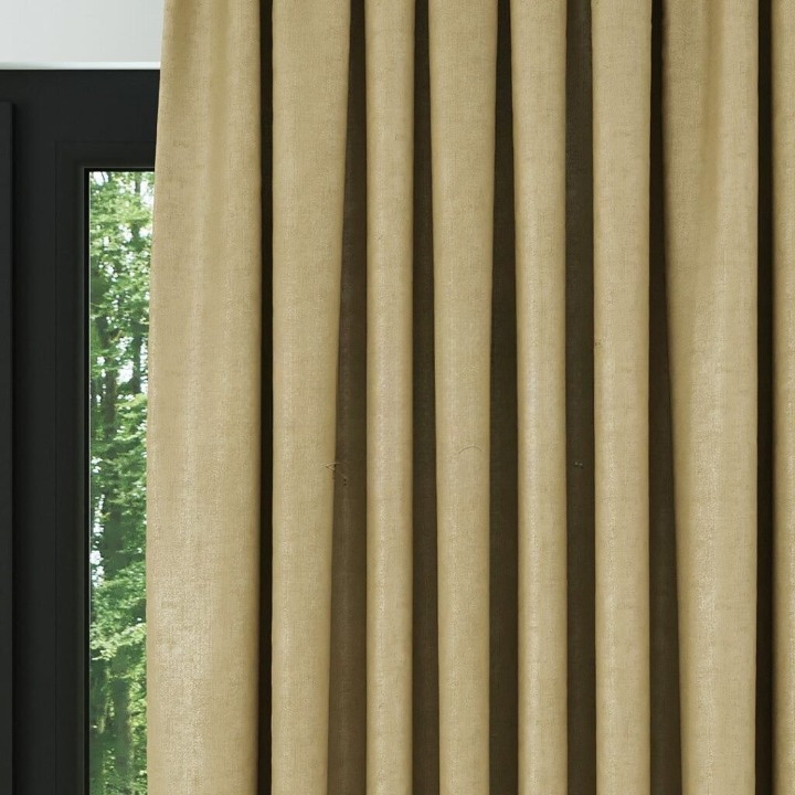 Beige Ribbed Velvet Drapes