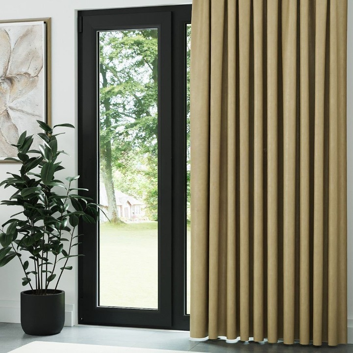 Beige Ribbed Velvet Drapes