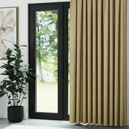 Beige Ribbed Velvet Drapes