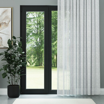 White Crushed Linen Look Sheer Curtain
