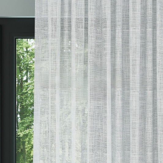White Basketweave Linen Look Semi-Sheer Curtain