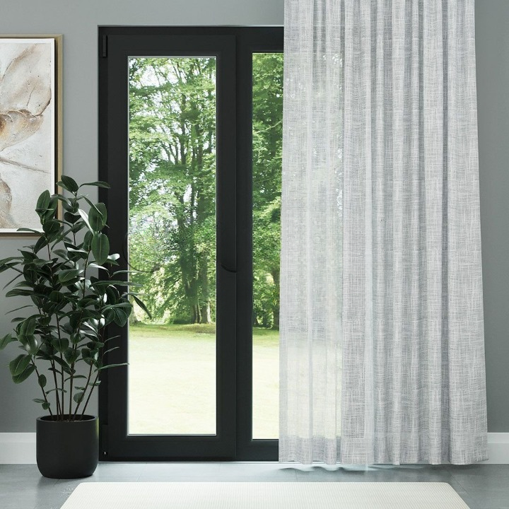 White Basketweave Linen Look Semi-Sheer Curtain
