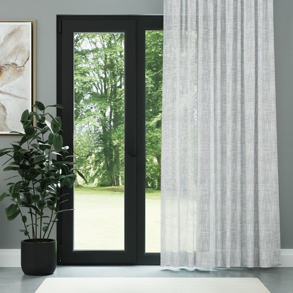 White Basketweave Linen Look Semi-Sheer Curtain