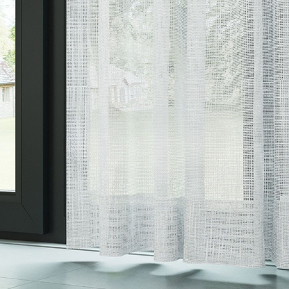 White Basketweave Linen Look Semi-Sheer Curtain