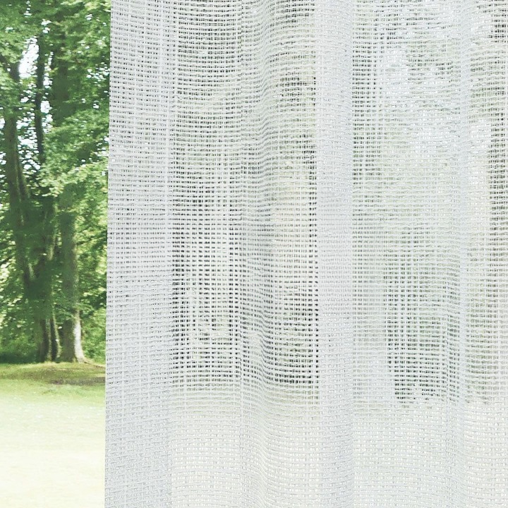 White Basketweave Linen Look Semi-Sheer Curtain