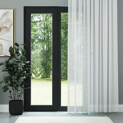 White Faux Silk Shimmering Sheer Curtain